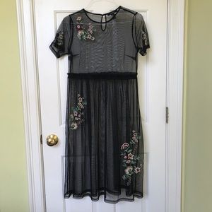 Forever 21 Floral Embroidered Black Sheer Dress